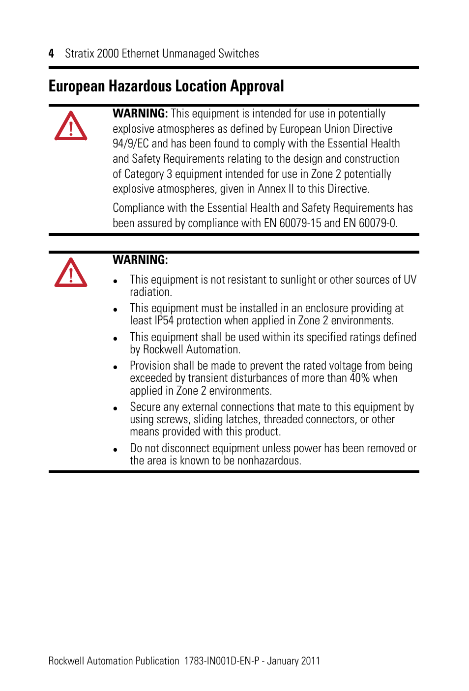 European hazardous location approval | Rockwell Automation 1783-US08T Stratix 2000 Ethernet Unmanaged Switch Installation Instructions User Manual | Page 4 / 28