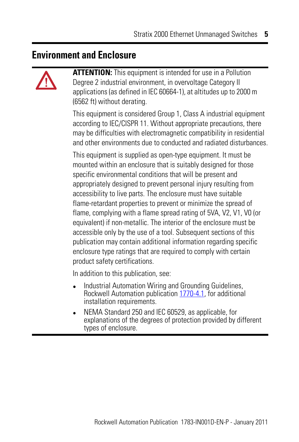 Environment and enclosure | Rockwell Automation 1783-US08T Stratix 2000 Ethernet Unmanaged Switch Installation Instructions User Manual | Page 5 / 28