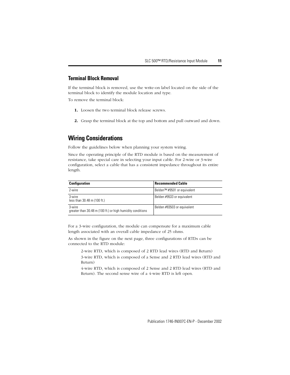 Wiring considerations, Terminal block removal | Rockwell Automation 1746-NR8 SLC 500 RTD/Resistance Input Module/ Instructions User Manual | Page 11 / 24