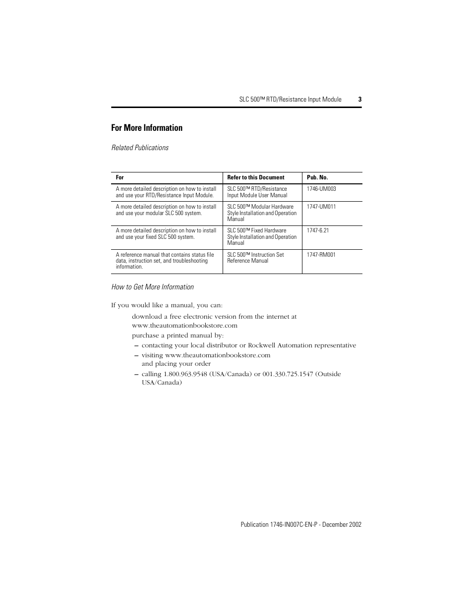 For more information | Rockwell Automation 1746-NR8 SLC 500 RTD/Resistance Input Module/ Instructions User Manual | Page 3 / 24