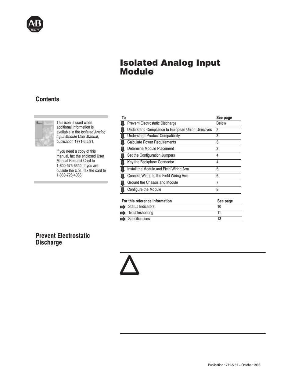 Rockwell Automation 1771-IL INSTL.INSTR.ISOL ANALOG INPUT User Manual | 16 pages