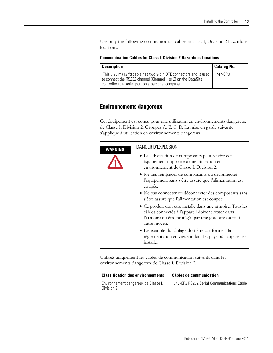 Environnements dangereux | Rockwell Automation 1758-RTU202 DataSite Hardware User Manual User Manual | Page 13 / 68
