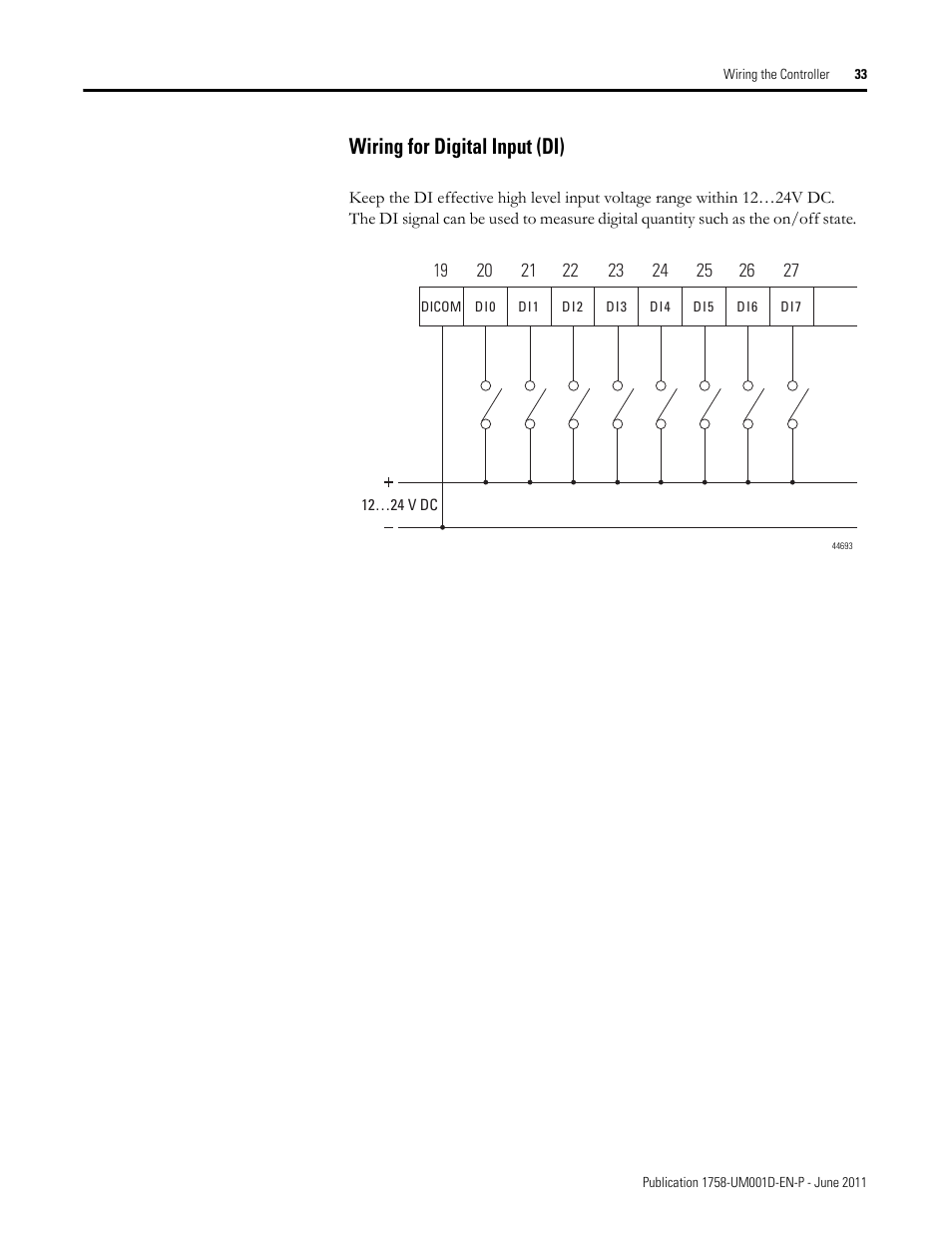 Wiring for digital input (di) | Rockwell Automation 1758-RTU202 DataSite Hardware User Manual User Manual | Page 33 / 68