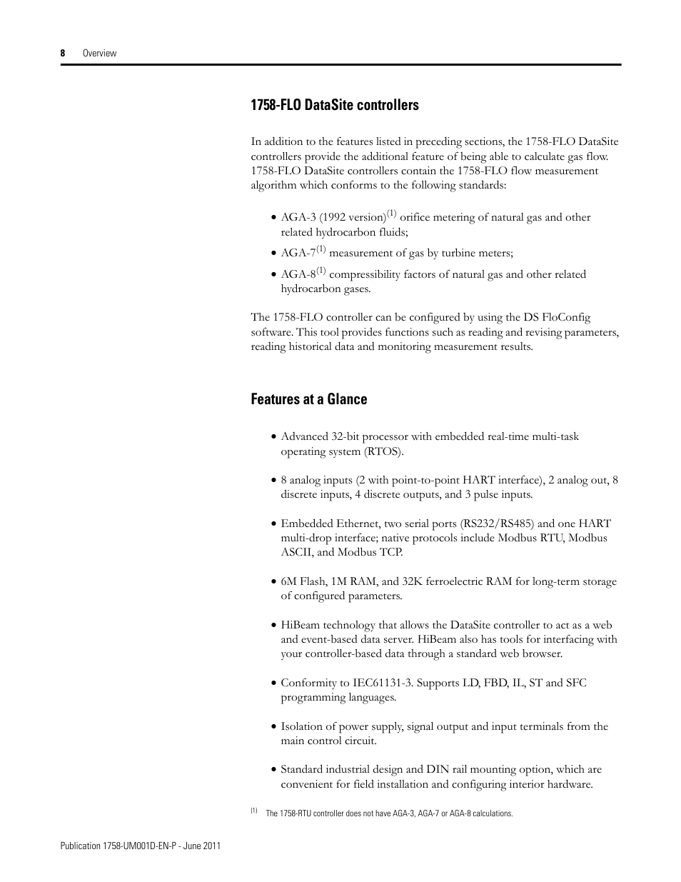 1758-flo datasite controllers, Features at a glance, 1758-flo datasite controllers features at a glance | Rockwell Automation 1758-RTU202 DataSite Hardware User Manual User Manual | Page 8 / 68