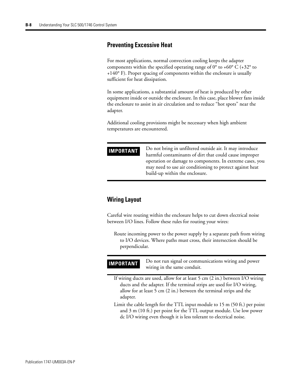 Preventing excessive heat, Wiring layout | Rockwell Automation 1747-ACNR15 ControlNet Adapter Module User Manual User Manual | Page 100 / 140