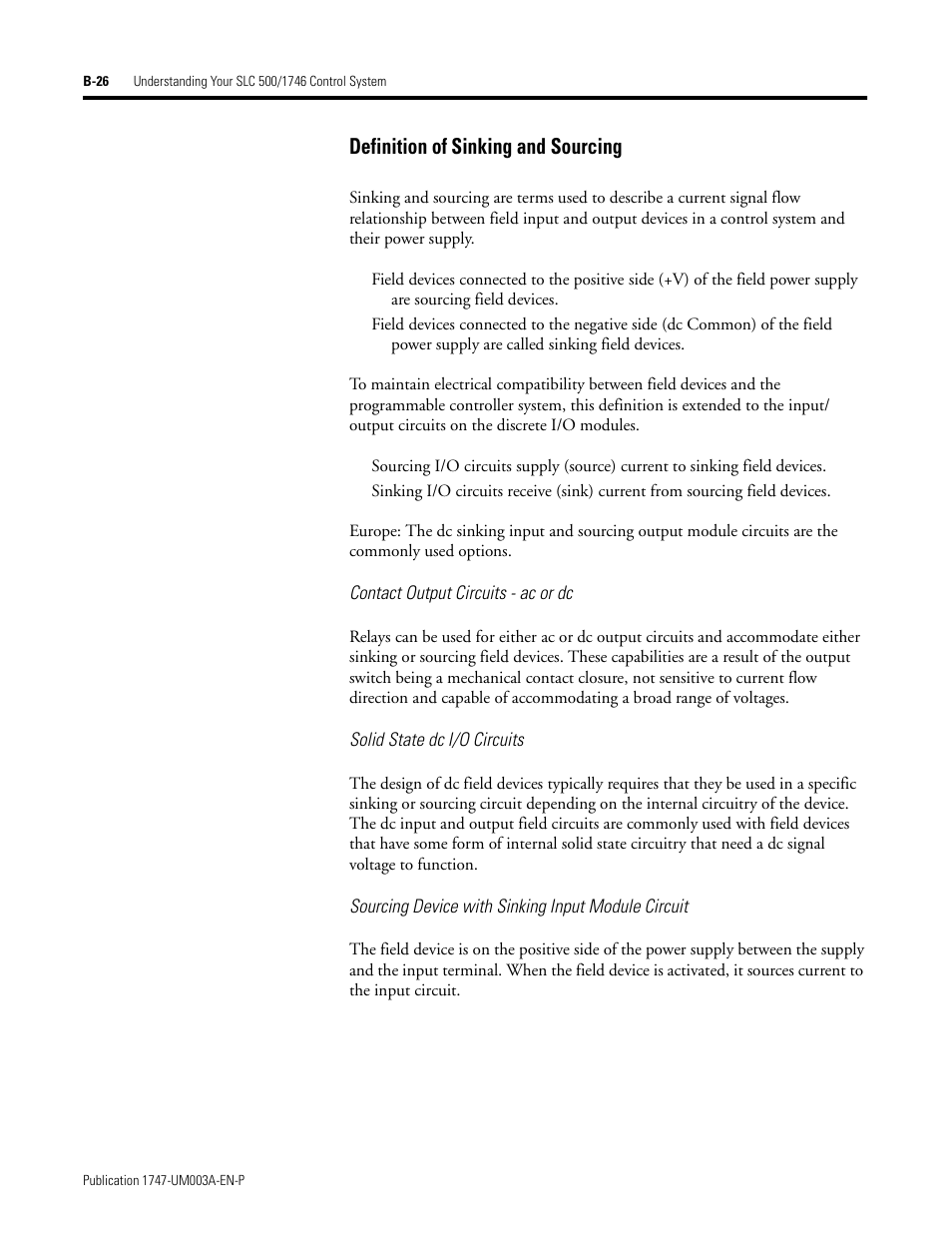 Definition of sinking and sourcing | Rockwell Automation 1747-ACNR15 ControlNet Adapter Module User Manual User Manual | Page 118 / 140