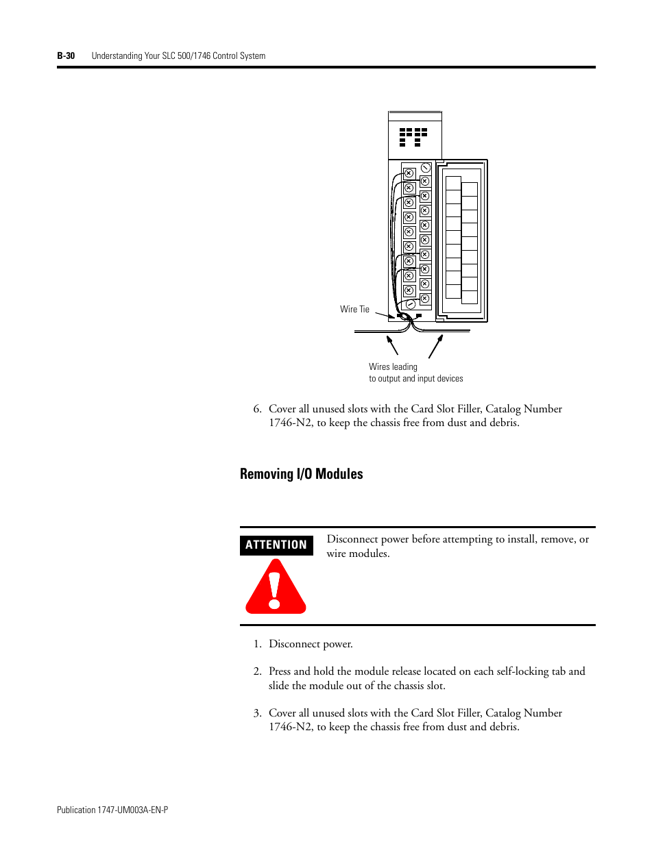 Removing i/o modules | Rockwell Automation 1747-ACNR15 ControlNet Adapter Module User Manual User Manual | Page 122 / 140