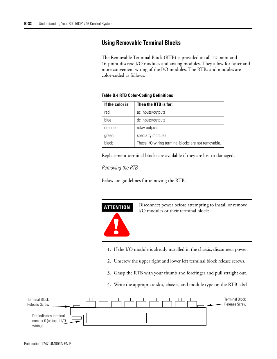 Using removable terminal blocks | Rockwell Automation 1747-ACNR15 ControlNet Adapter Module User Manual User Manual | Page 124 / 140