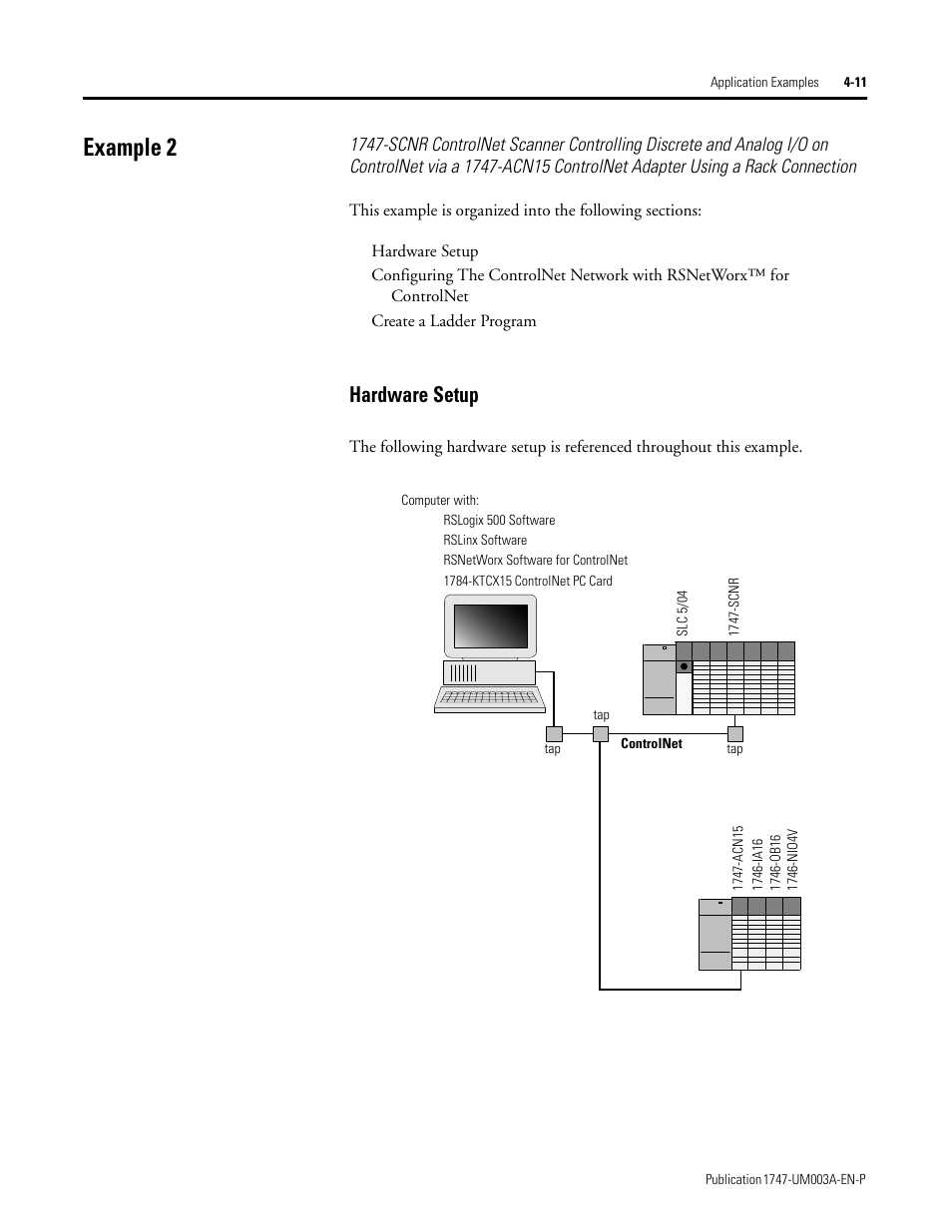 Example 2, Hardware setup, Example 2 -11 | Hardware setup -11 | Rockwell Automation 1747-ACNR15 ControlNet Adapter Module User Manual User Manual | Page 39 / 140