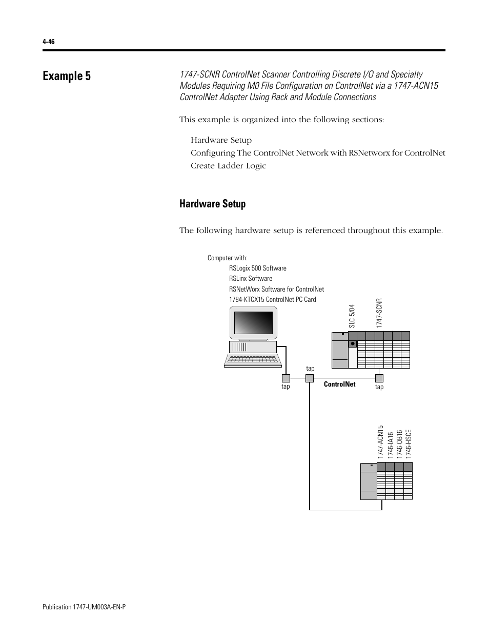Example 5, Hardware setup, Example 5 -46 | Hardware setup -46 | Rockwell Automation 1747-ACNR15 ControlNet Adapter Module User Manual User Manual | Page 74 / 140