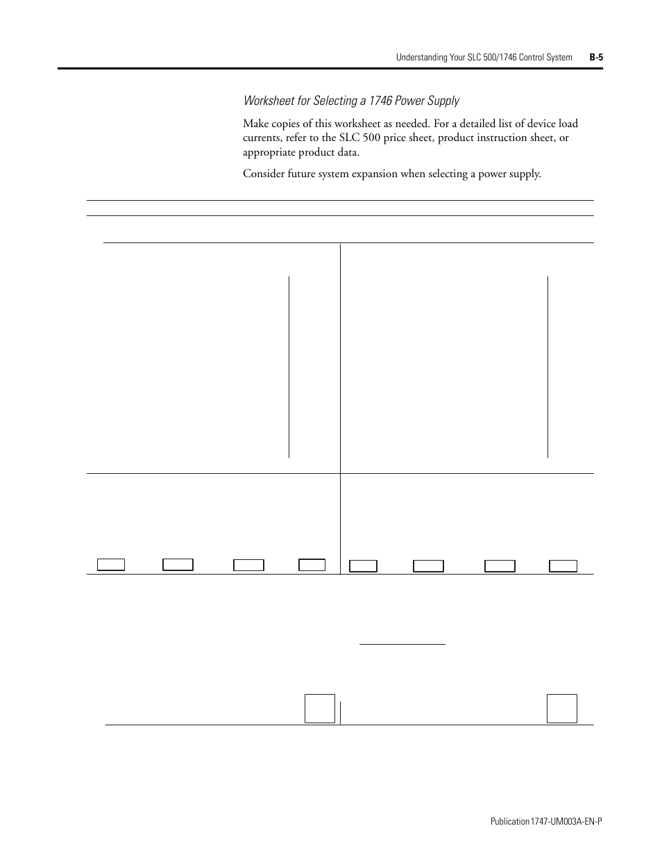 Worksheet for selecting a 1746 power supply | Rockwell Automation 1747-ACNR15 ControlNet Adapter Module User Manual User Manual | Page 97 / 140