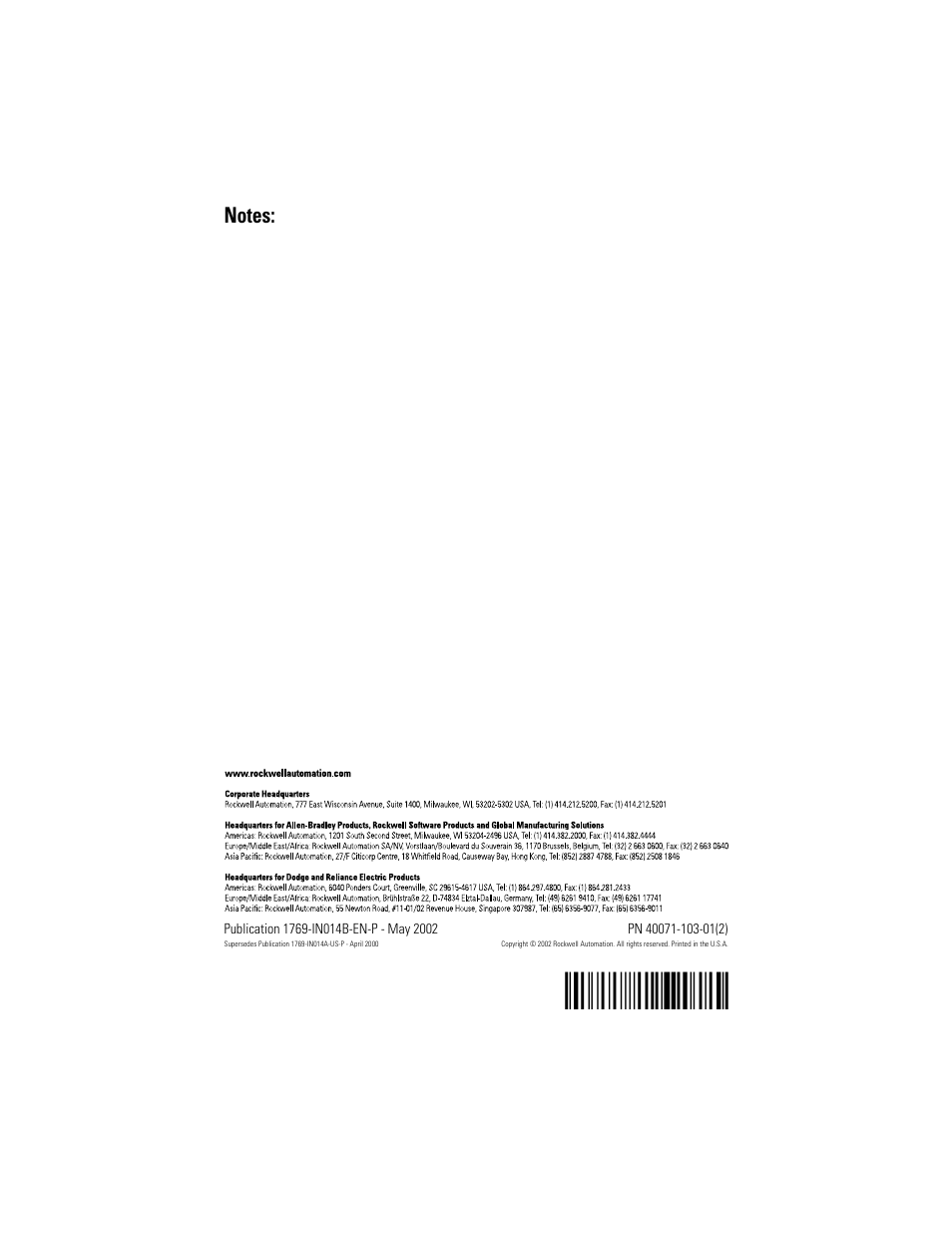 Back cover, H'+#!¶2 | Rockwell Automation 1769-XXXX Compact I/O Communication Bus Expansion Cables User Manual | Page 12 / 12