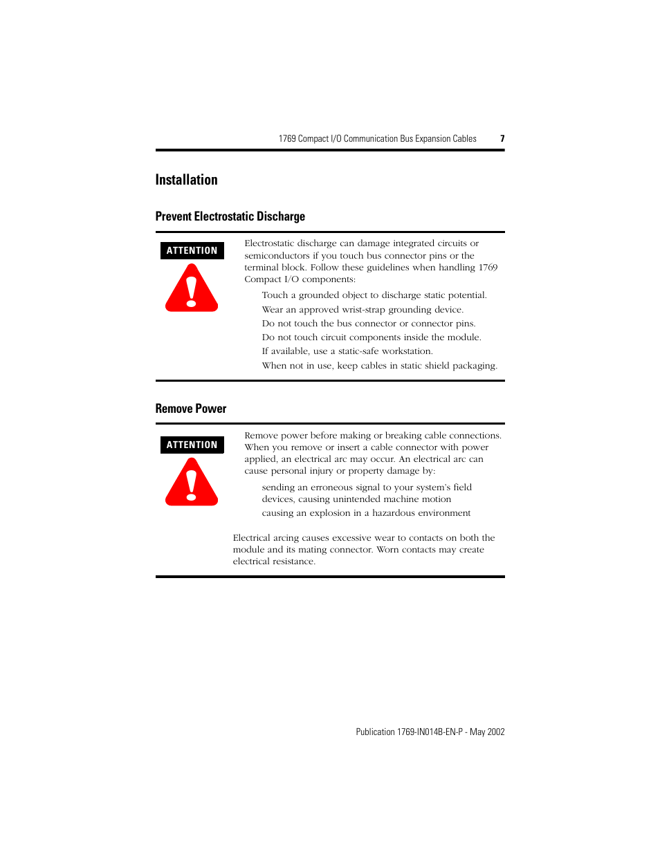 Installation | Rockwell Automation 1769-XXXX Compact I/O Communication Bus Expansion Cables User Manual | Page 7 / 12