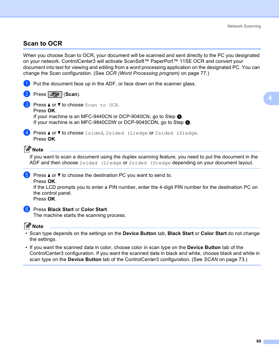 Scan to ocr, 4scan to ocr | Brother DCP-9045CDN User Manual | Page 106 / 217