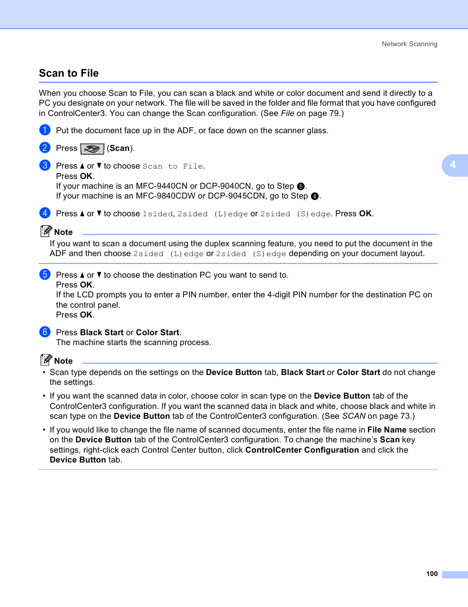 Scan to file, 4scan to file | Brother DCP-9045CDN User Manual | Page 107 / 217