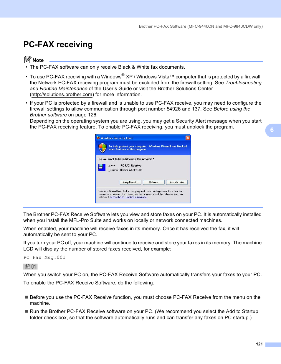 Pc-fax receiving | Brother DCP-9045CDN User Manual | Page 128 / 217