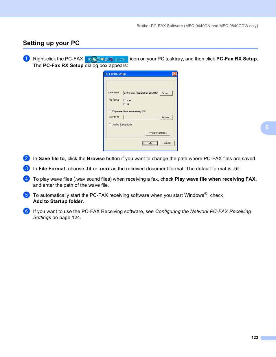 Setting up your pc, 6setting up your pc | Brother DCP-9045CDN User Manual | Page 130 / 217