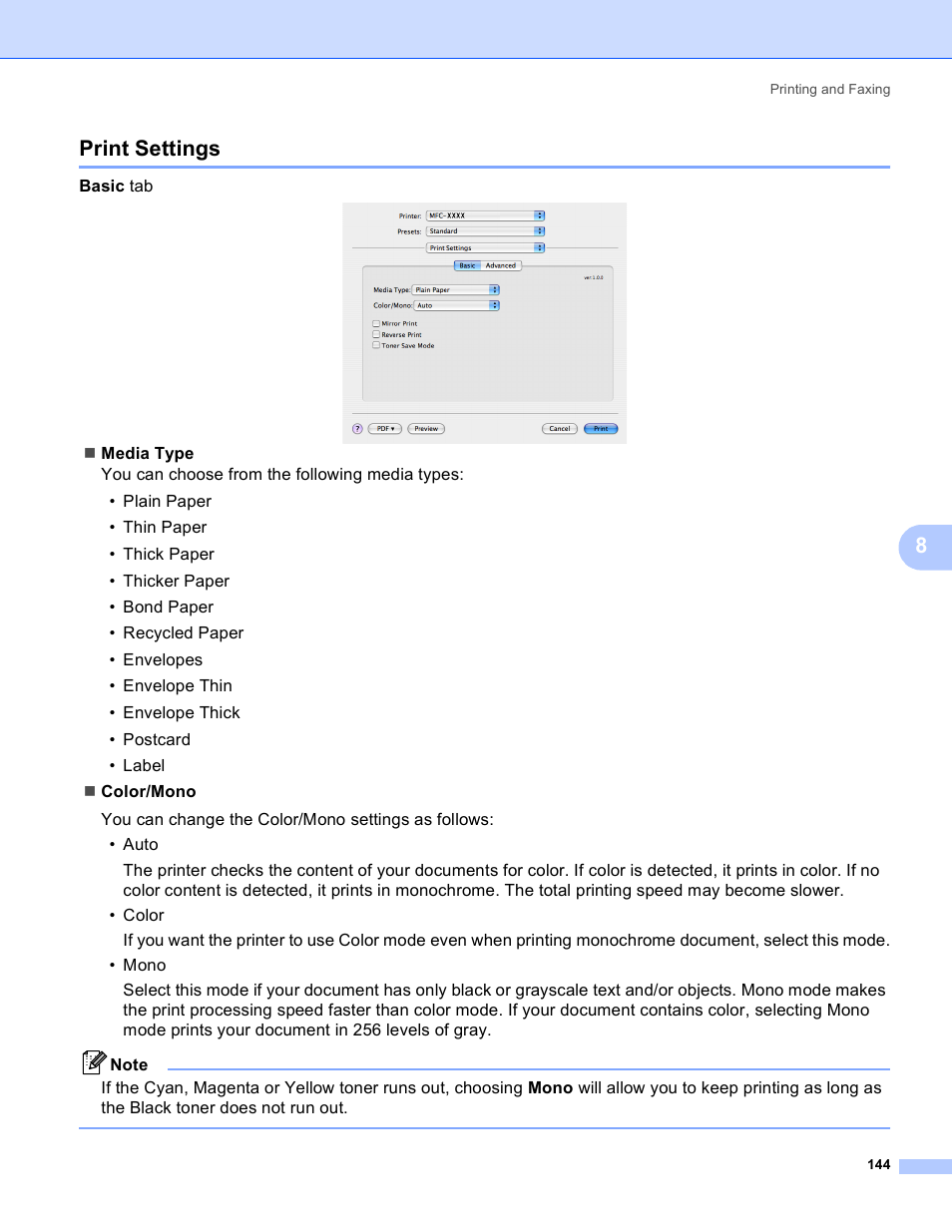Print settings, 8print settings | Brother DCP-9045CDN User Manual | Page 151 / 217