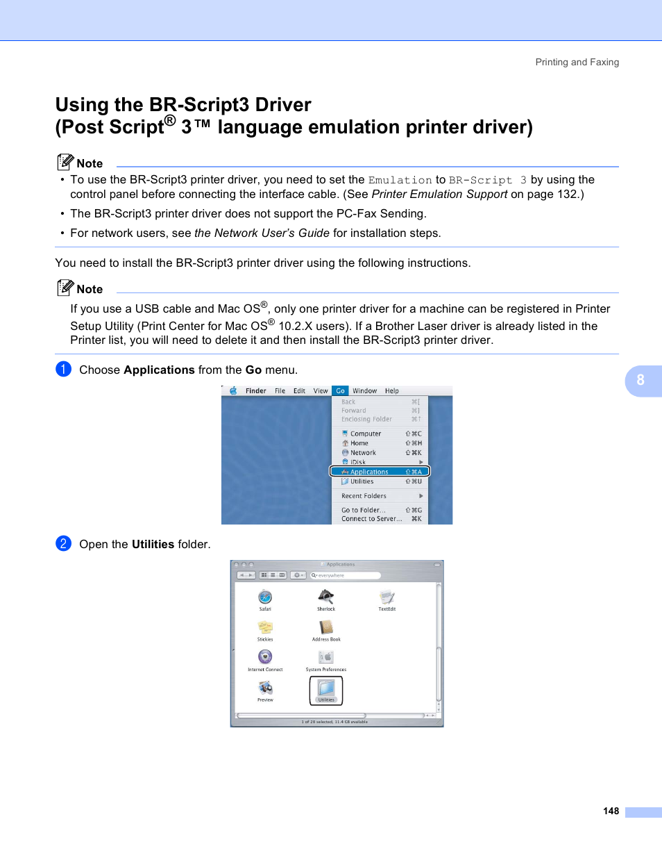 Using the br-script3 driver (post script, 3 ™ language emulation printer driver), Language emulation printer driver) | Brother DCP-9045CDN User Manual | Page 155 / 217