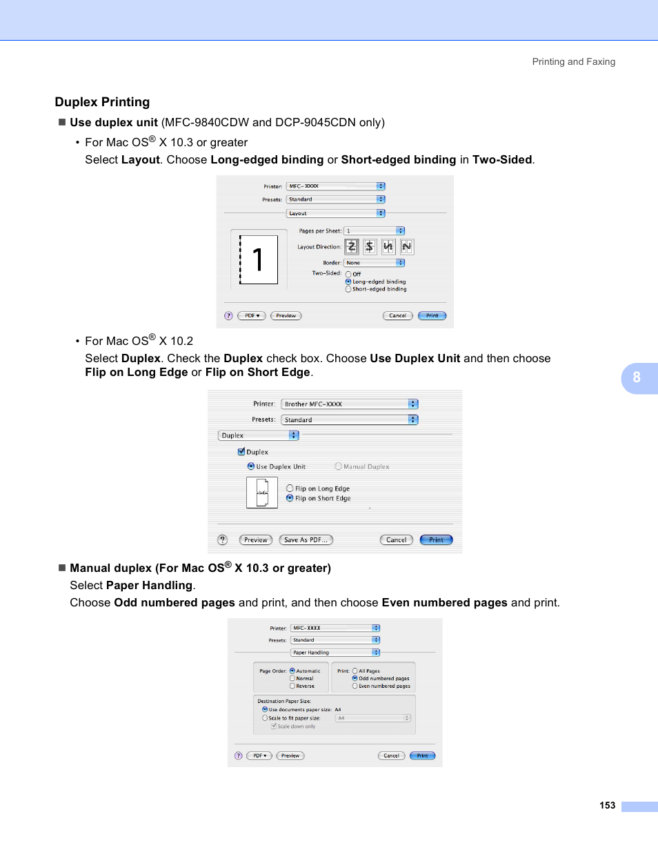 Duplex printing | Brother DCP-9045CDN User Manual | Page 160 / 217