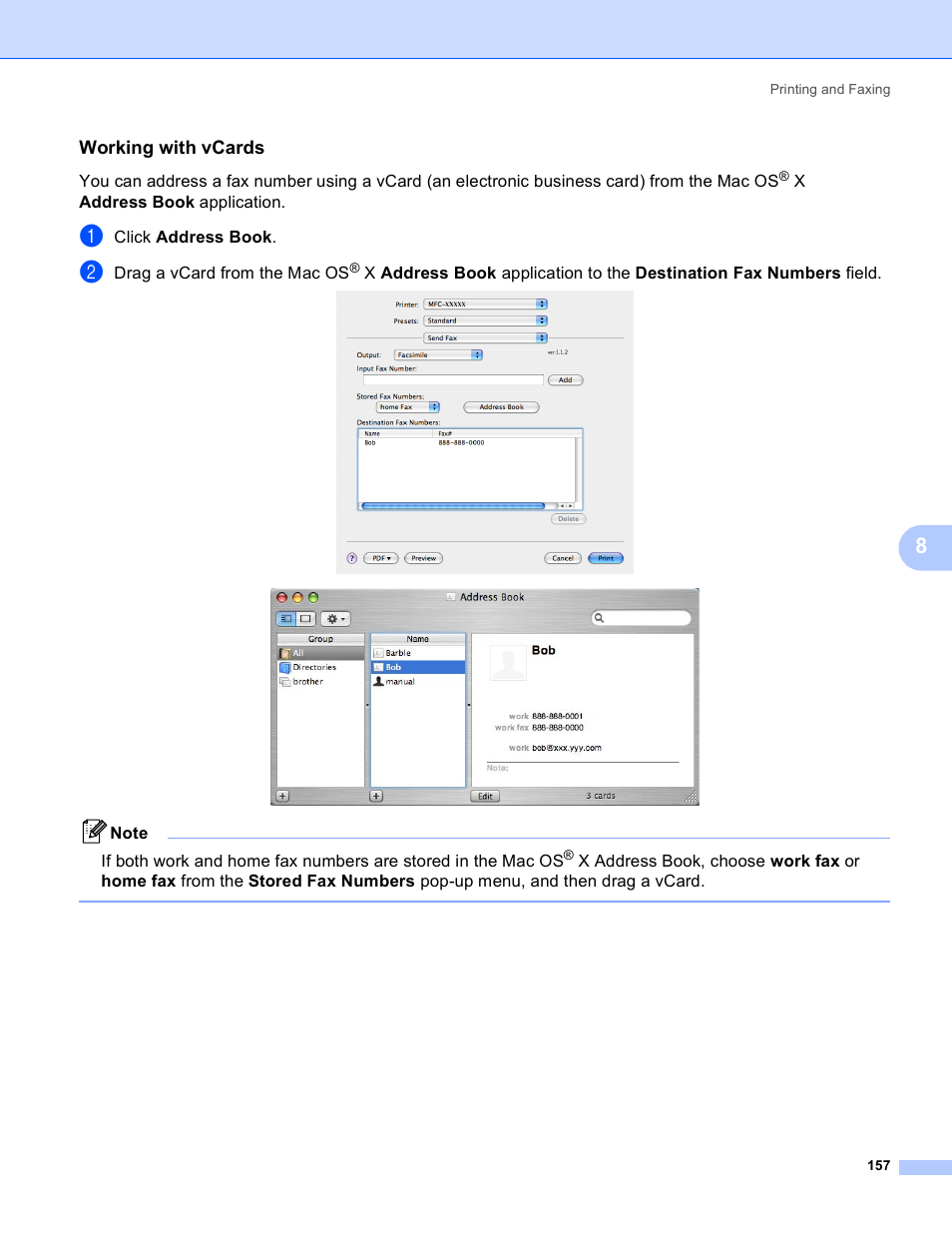 Working with vcards | Brother DCP-9045CDN User Manual | Page 164 / 217