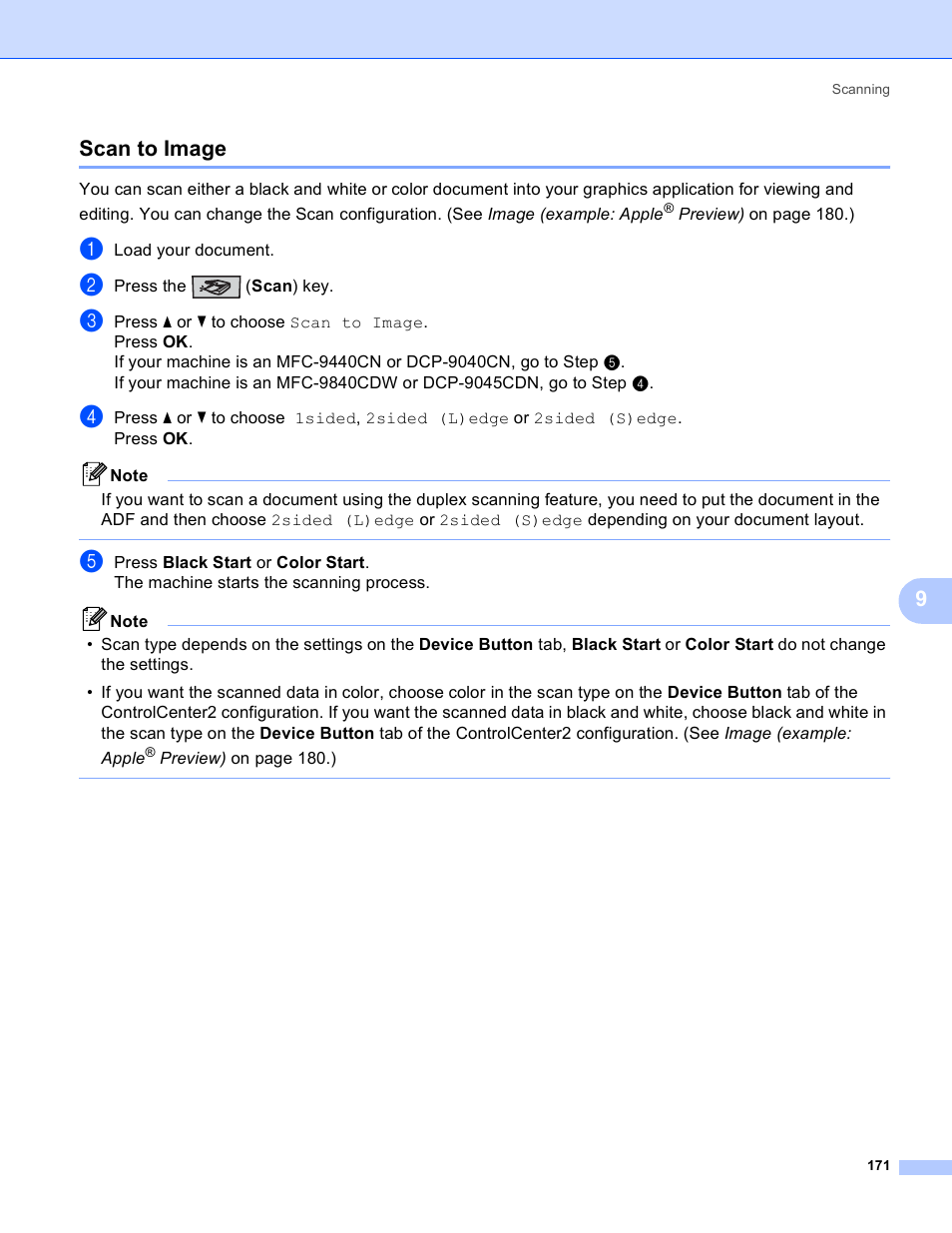 Scan to image, 9scan to image | Brother DCP-9045CDN User Manual | Page 178 / 217