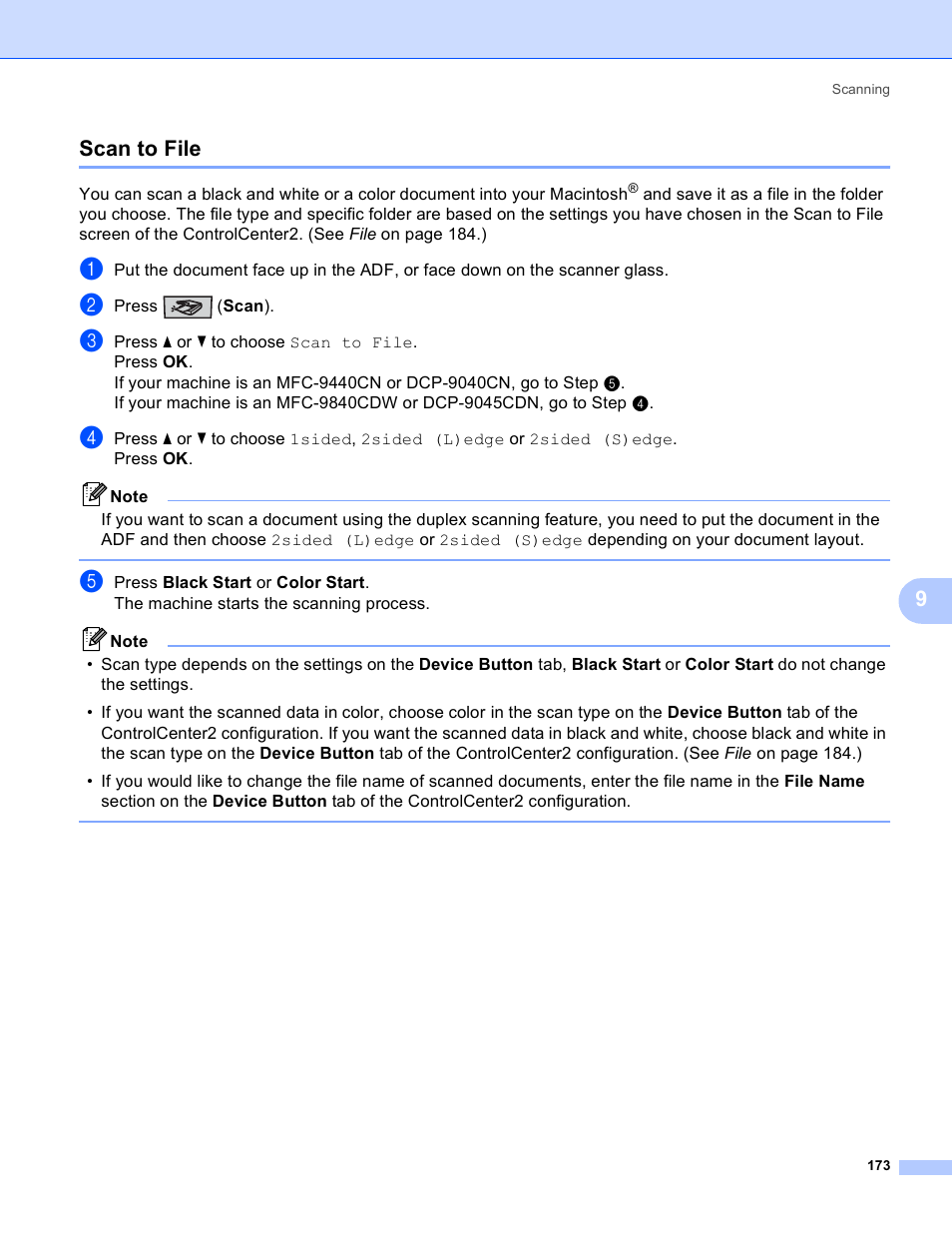 Scan to file, 9scan to file | Brother DCP-9045CDN User Manual | Page 180 / 217