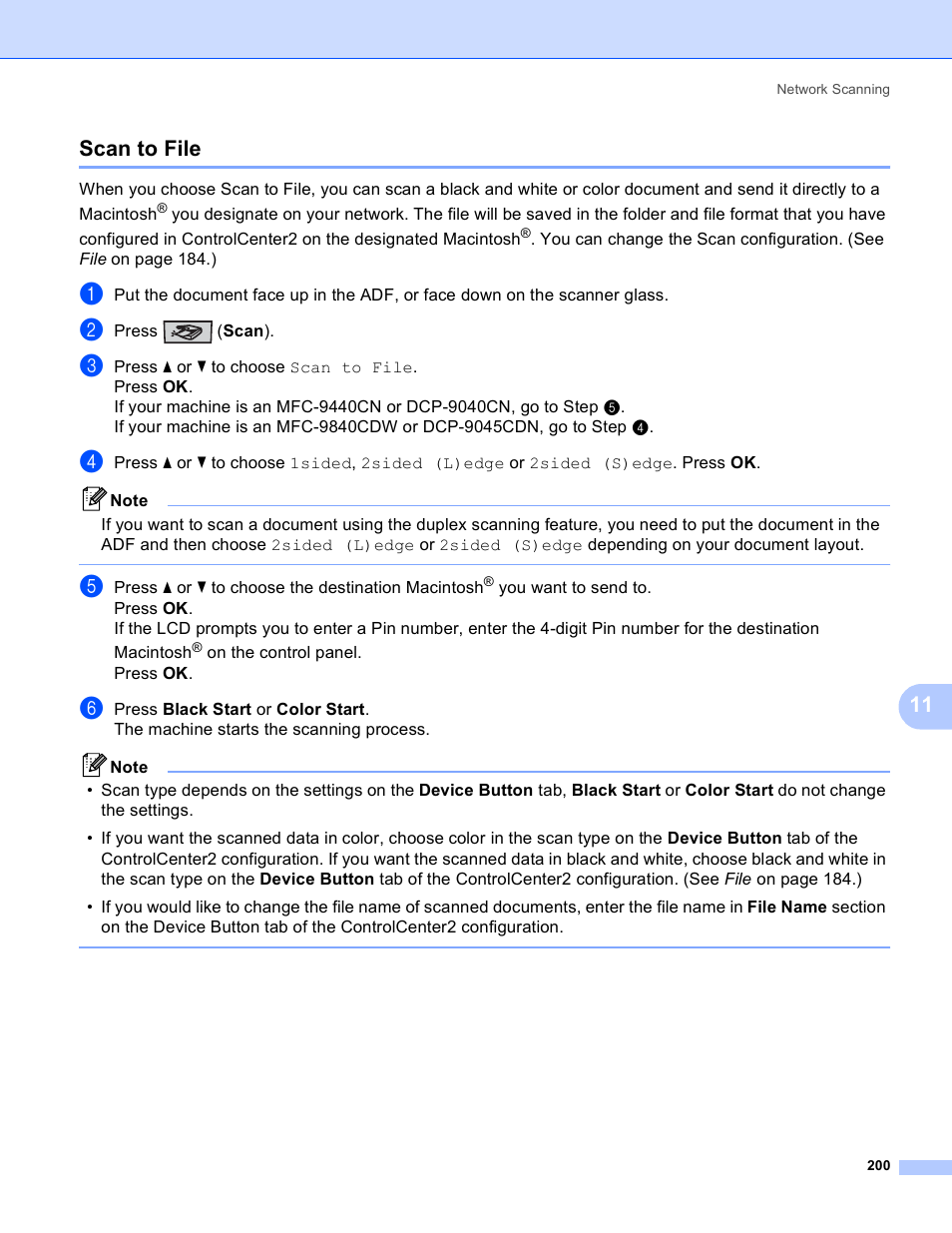 Scan to file, 11 scan to file | Brother DCP-9045CDN User Manual | Page 207 / 217