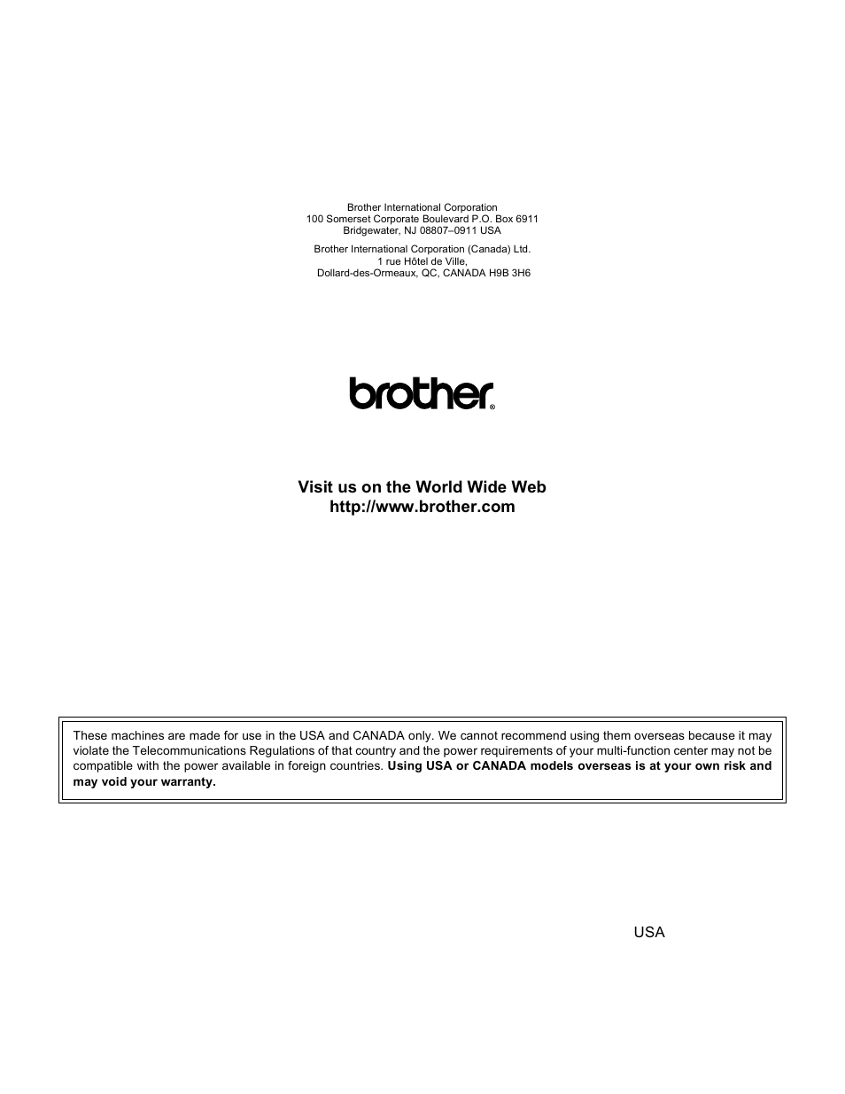 Brother usa | Brother DCP-9045CDN User Manual | Page 217 / 217