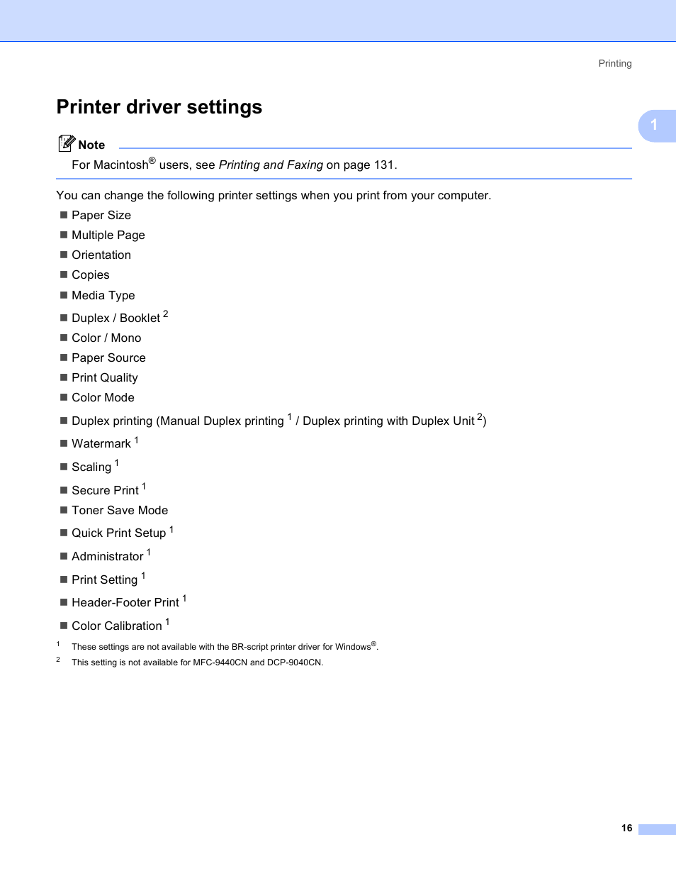 Printer driver settings | Brother DCP-9045CDN User Manual | Page 23 / 217