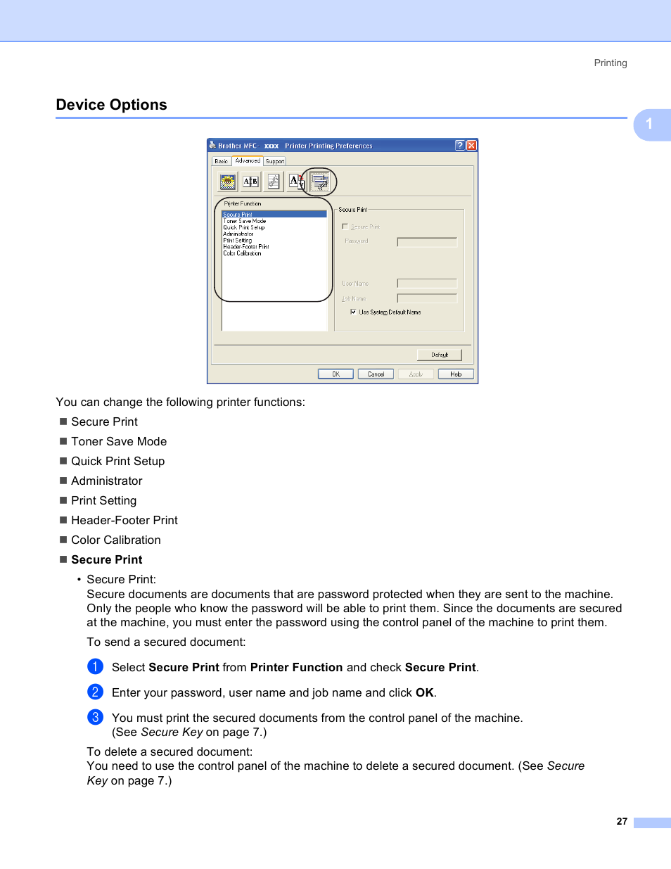 Device options, 1device options | Brother DCP-9045CDN User Manual | Page 34 / 217