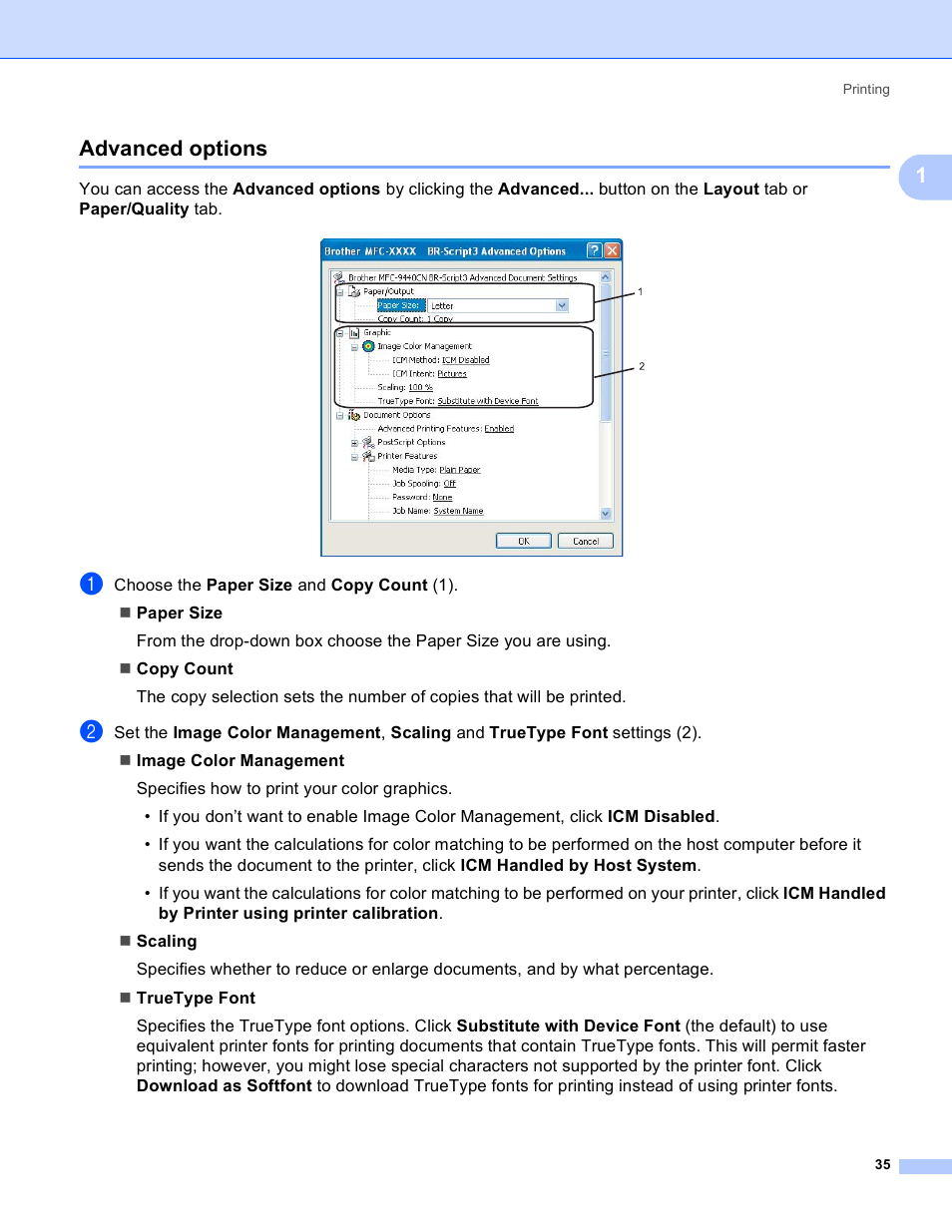 Advanced options, 1advanced options | Brother DCP-9045CDN User Manual | Page 42 / 217