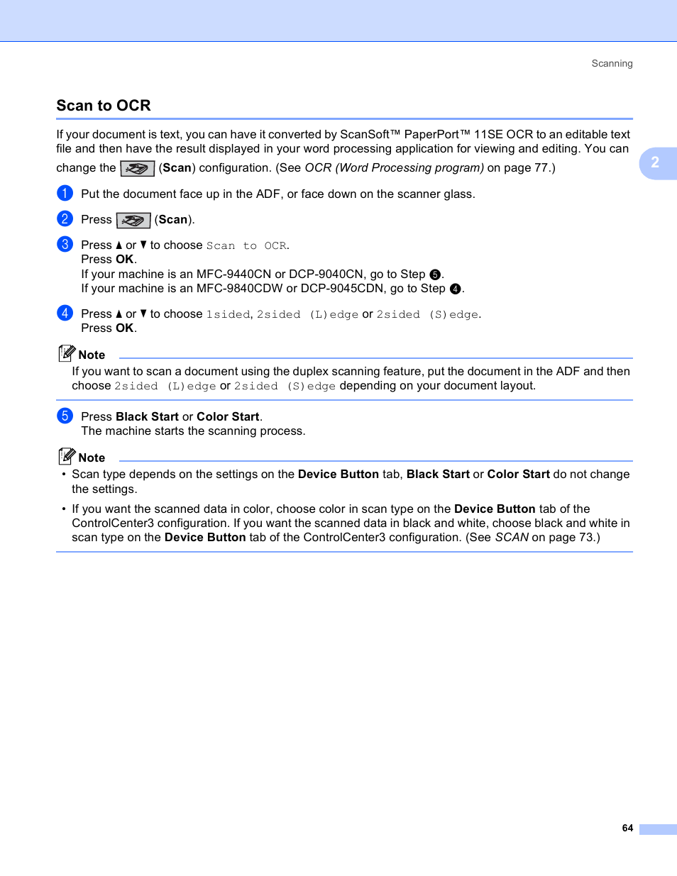 Scan to ocr, 2scan to ocr | Brother DCP-9045CDN User Manual | Page 71 / 217