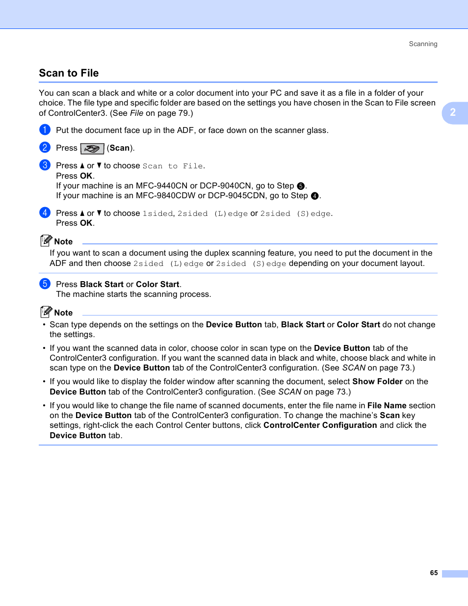 Scan to file, 2scan to file | Brother DCP-9045CDN User Manual | Page 72 / 217