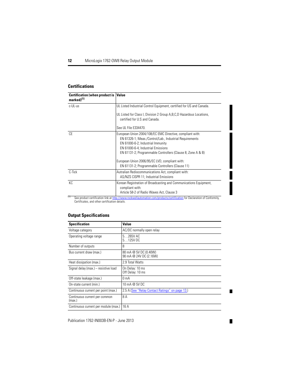 Rockwell Automation 1762-OW8 MICROLOGIX RELAY OUTPUT MODULE User Manual | Page 12 / 16