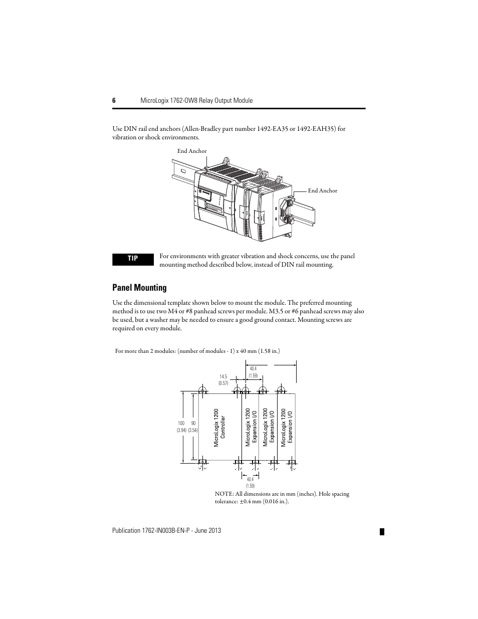 Panel mounting | Rockwell Automation 1762-OW8 MICROLOGIX RELAY OUTPUT MODULE User Manual | Page 6 / 16