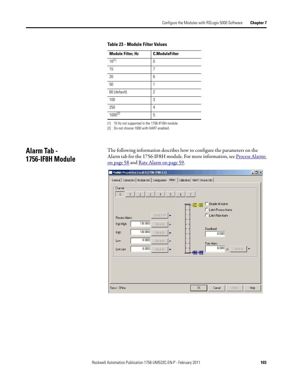 Alarm tab - 1756-if8h module, To c | Rockwell Automation 1756-OF8H ControlLogix HART Analog I/O Modules User Manual | Page 103 / 228