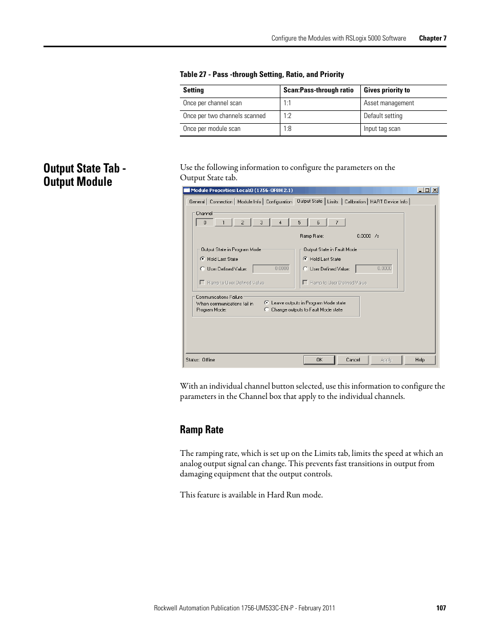 Output state tab - output module, Ramp rate | Rockwell Automation 1756-OF8H ControlLogix HART Analog I/O Modules User Manual | Page 107 / 228
