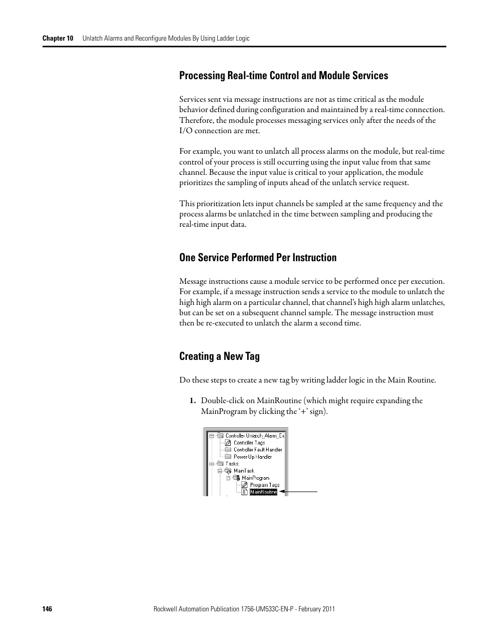 Processing real-time control and module services, One service performed per instruction, Creating a new tag | Rockwell Automation 1756-OF8H ControlLogix HART Analog I/O Modules User Manual | Page 146 / 228