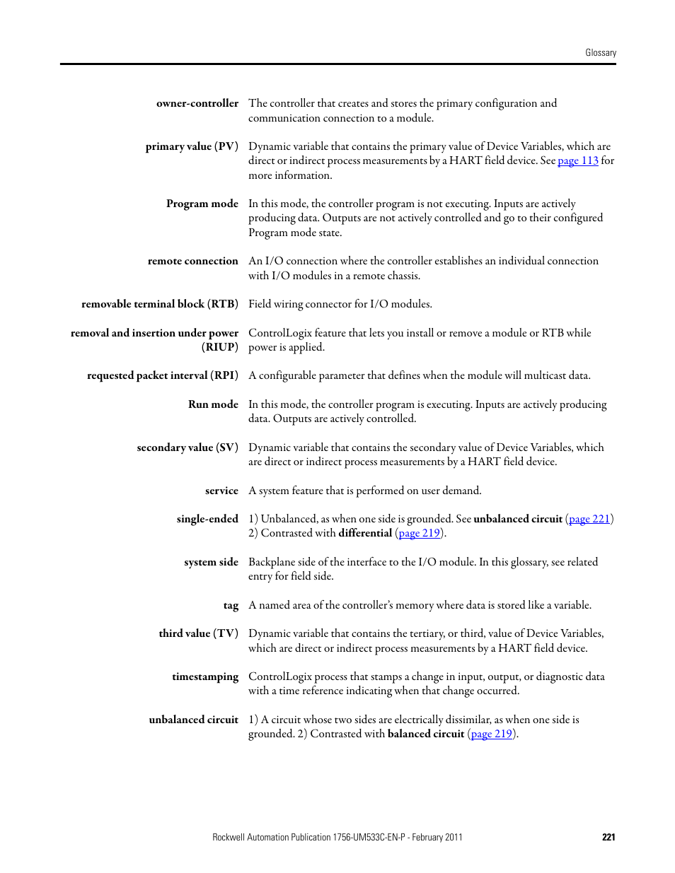 Primary value (pv), Secondary value, Third value (tv) | Rockwell Automation 1756-OF8H ControlLogix HART Analog I/O Modules User Manual | Page 221 / 228