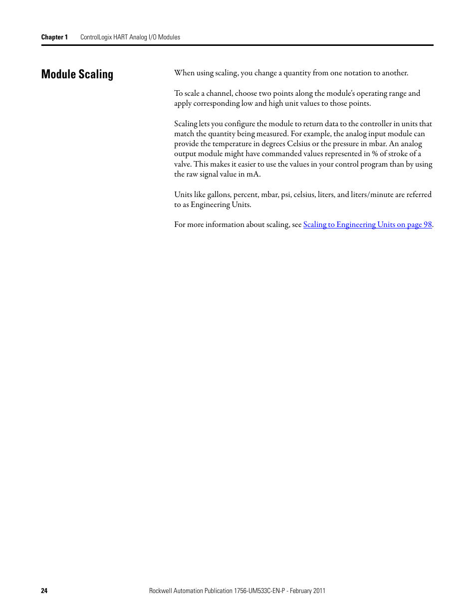Module scaling | Rockwell Automation 1756-OF8H ControlLogix HART Analog I/O Modules User Manual | Page 24 / 228
