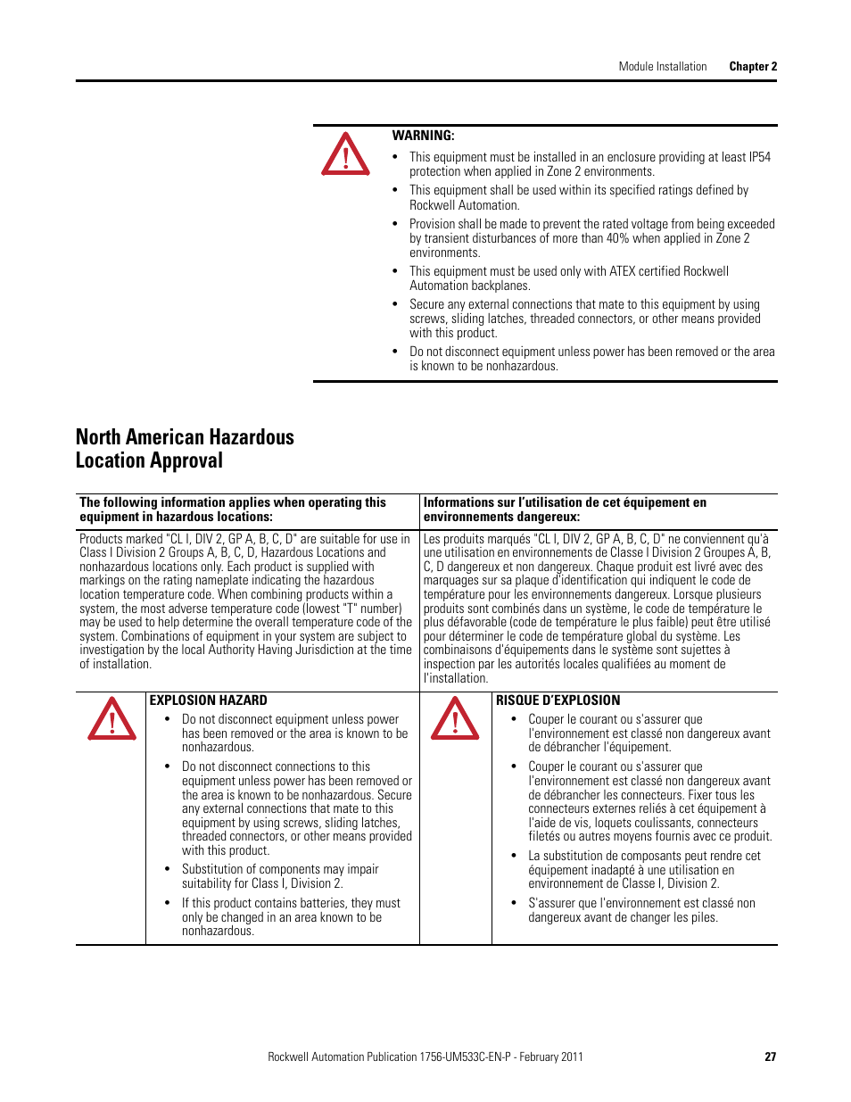 North american hazardous location approval | Rockwell Automation 1756-OF8H ControlLogix HART Analog I/O Modules User Manual | Page 27 / 228