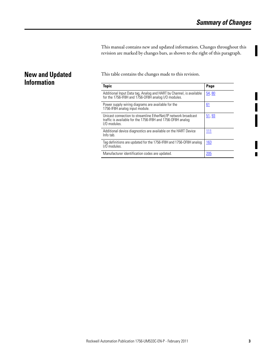 Summary of changes, New and updated information | Rockwell Automation 1756-OF8H ControlLogix HART Analog I/O Modules User Manual | Page 3 / 228
