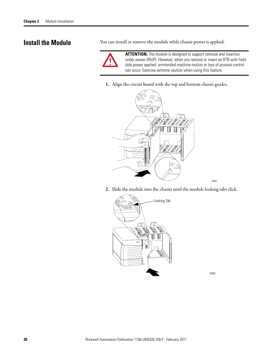 Install the module | Rockwell Automation 1756-OF8H ControlLogix HART Analog I/O Modules User Manual | Page 30 / 228