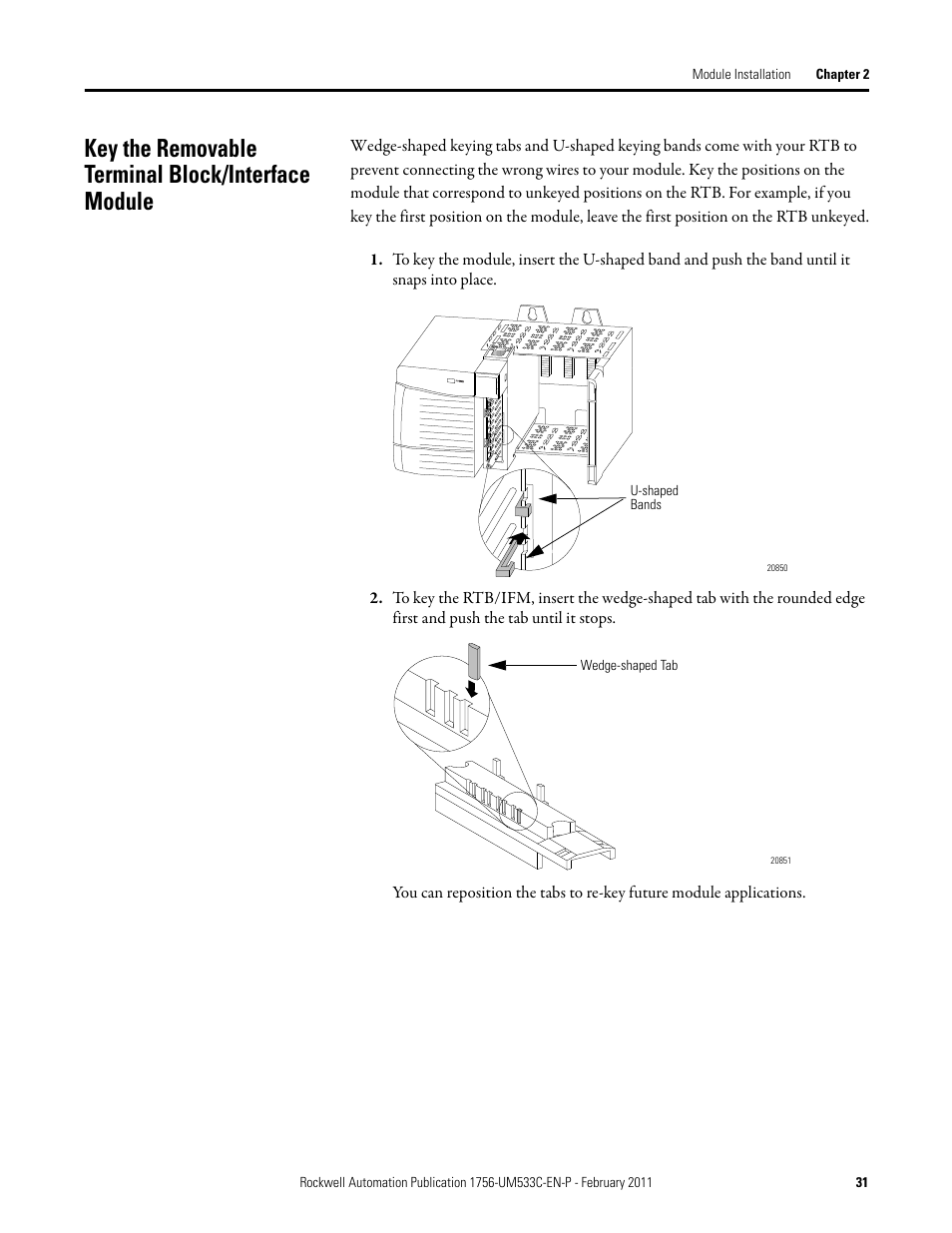 Key the removable terminal block/interface module | Rockwell Automation 1756-OF8H ControlLogix HART Analog I/O Modules User Manual | Page 31 / 228