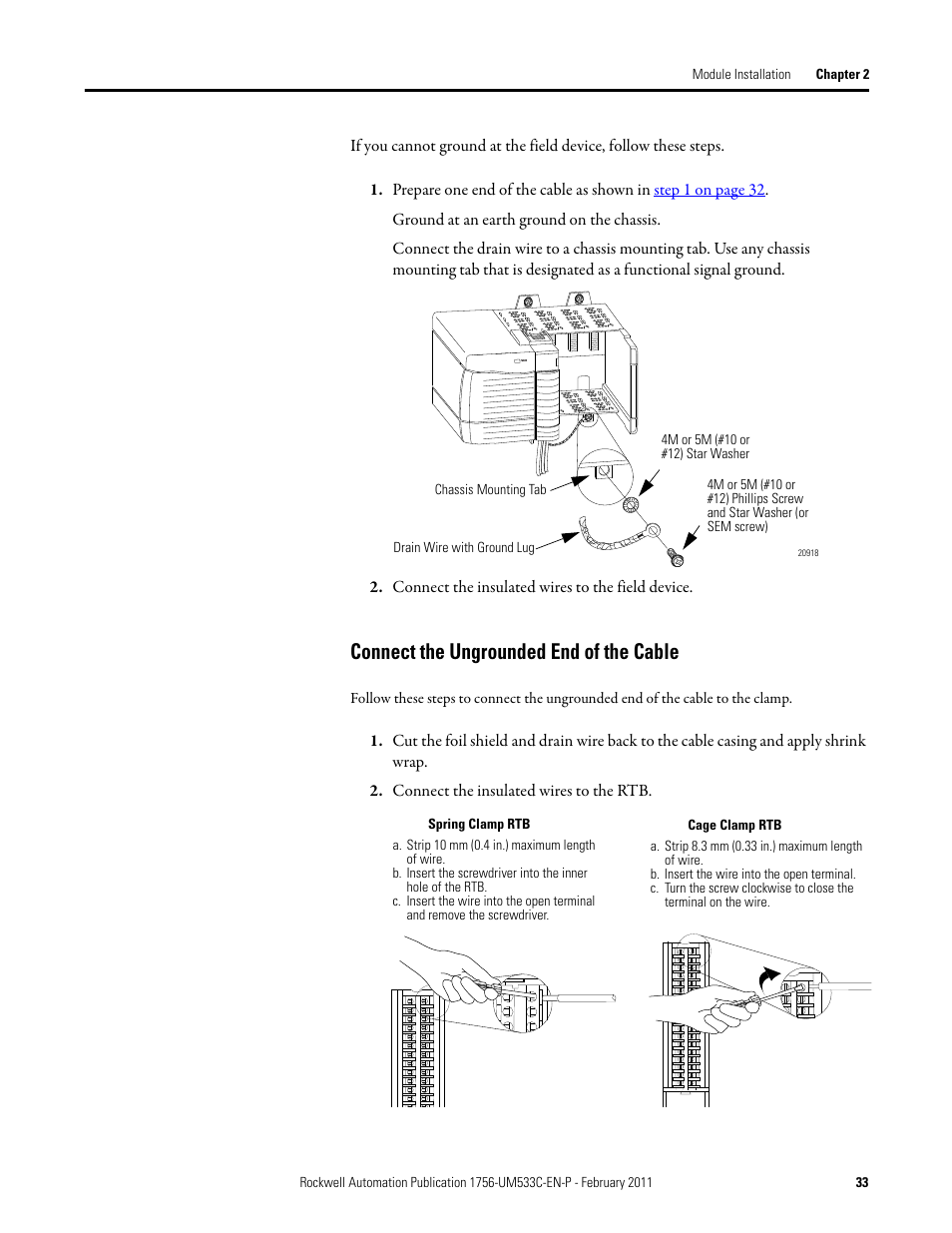 Connect the ungrounded end of the cable | Rockwell Automation 1756-OF8H ControlLogix HART Analog I/O Modules User Manual | Page 33 / 228