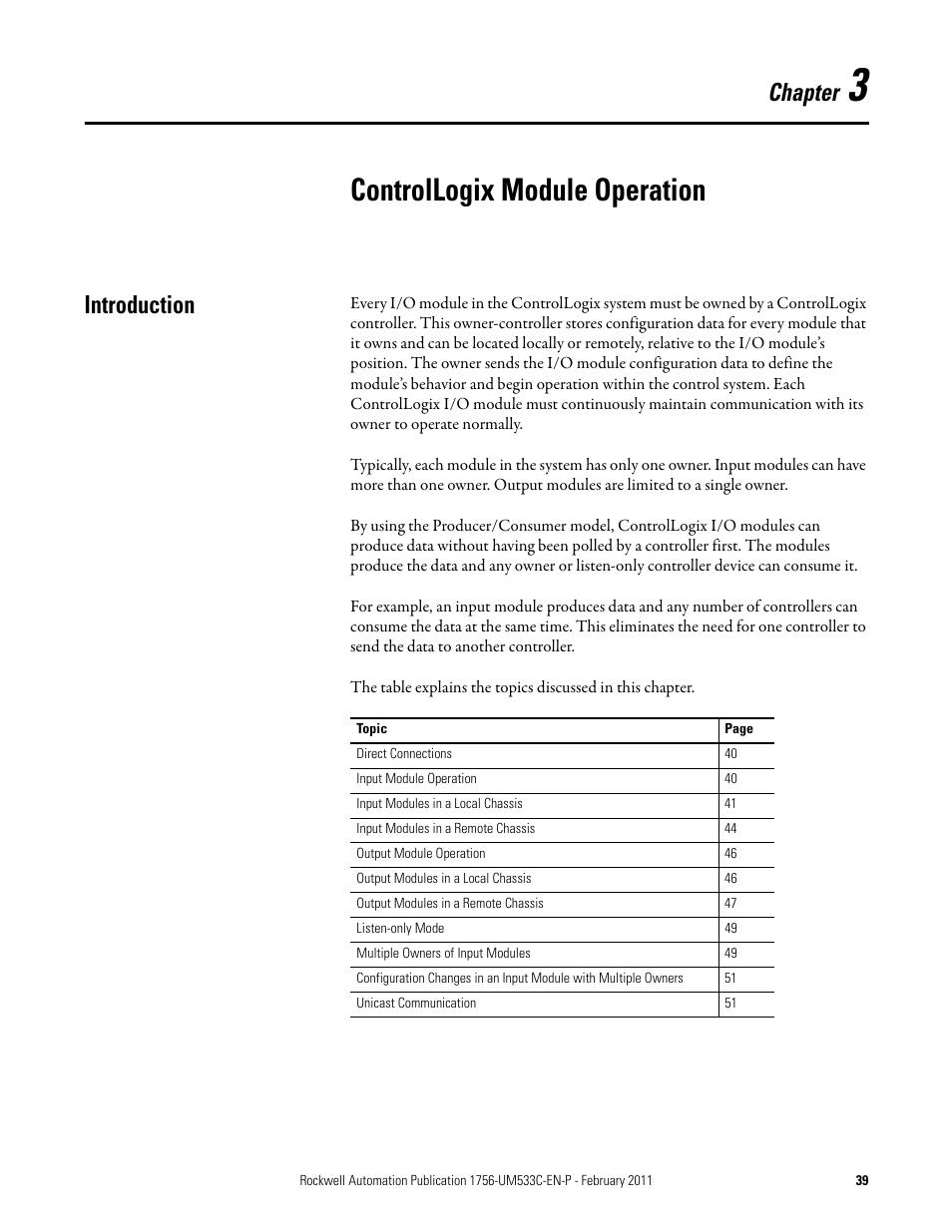 Controllogix module operation, Chapter 3, Introduction | Chapter | Rockwell Automation 1756-OF8H ControlLogix HART Analog I/O Modules User Manual | Page 39 / 228