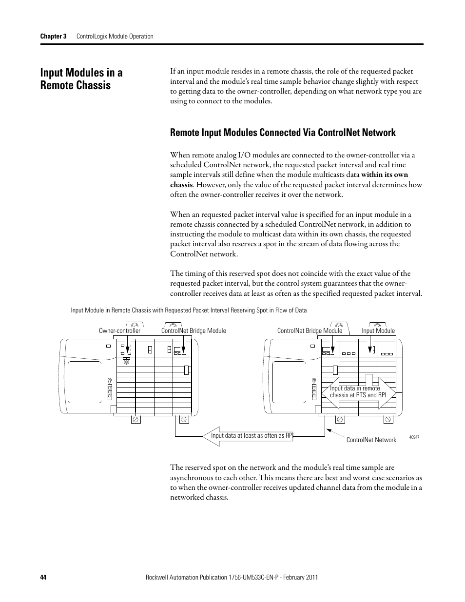 Input modules in a remote chassis | Rockwell Automation 1756-OF8H ControlLogix HART Analog I/O Modules User Manual | Page 44 / 228