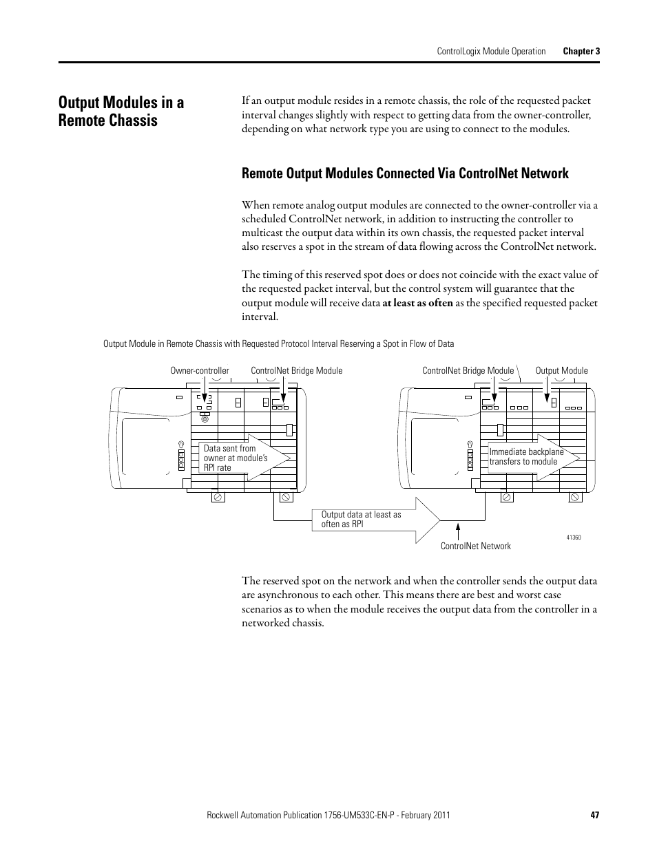 Output modules in a remote chassis | Rockwell Automation 1756-OF8H ControlLogix HART Analog I/O Modules User Manual | Page 47 / 228