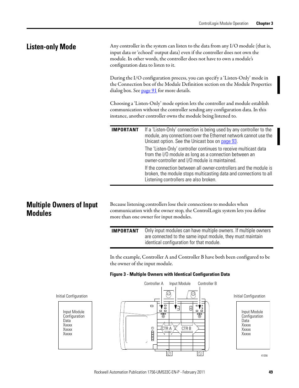 Listen-only mode, Multiple owners of input modules, Listen-only mode multiple owners of input modules | Rockwell Automation 1756-OF8H ControlLogix HART Analog I/O Modules User Manual | Page 49 / 228